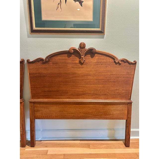 French Provincial 1940’s French Provincial Louis XV Style Walnut Twin Headboards With Carved Crest - A Pair For Sale - Image 3 of 12