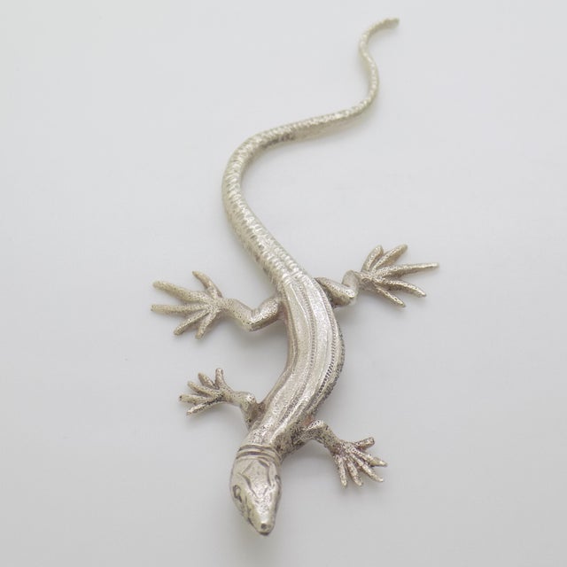 Vintage Italian Handmade Genuine Silver Life Size Rare Lizard Figurine Sculpture For Sale - Image 6 of 10