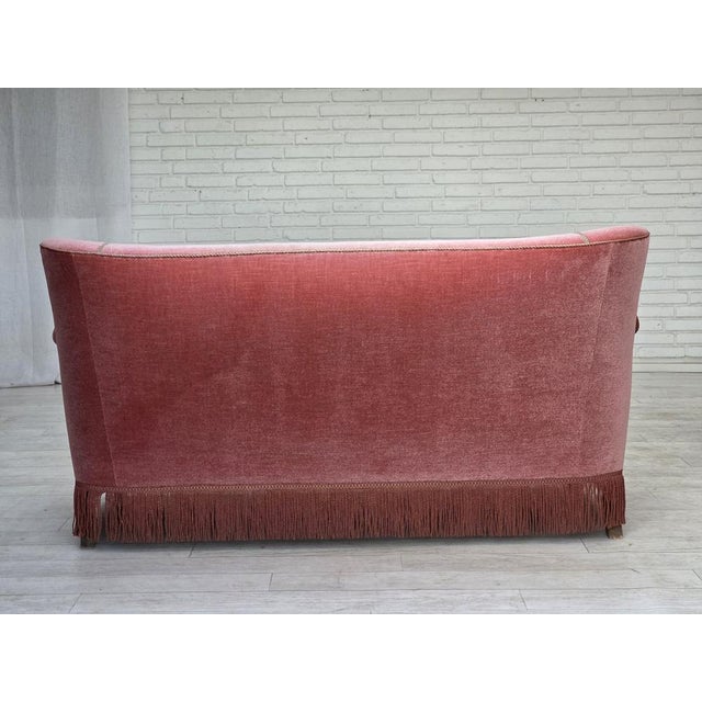 Danish 2-Seater Sofa in Pink Velour and Oak, 1970s For Sale - Image 11 of 18