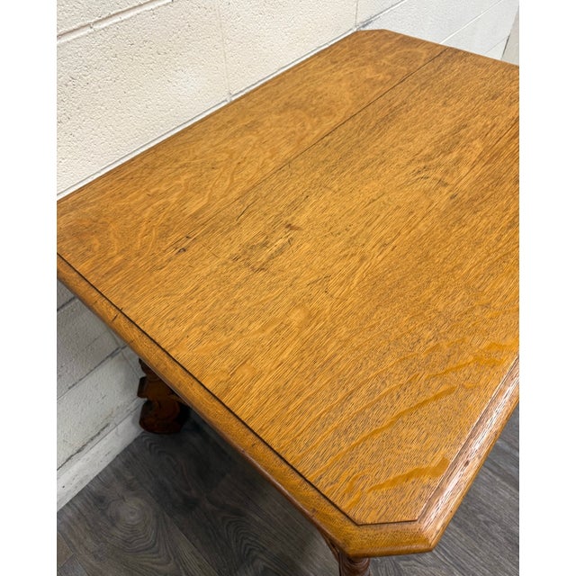 Antique Victorian Eastlake Solid Oak Hall Table Console Table Library Table For Sale - Image 9 of 17