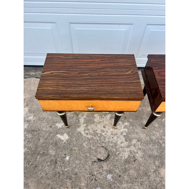 Mid-Century Modern 1950's Macassar / Burl Wood Pair of Nightstands For Sale - Image 4 of 12
