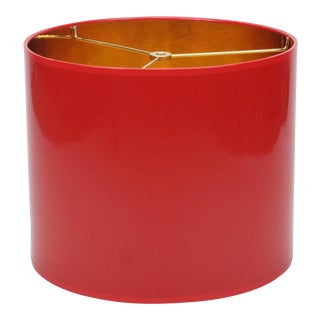 Small High Gloss Red Drum Lamp Shade With Gold Lining For Sale