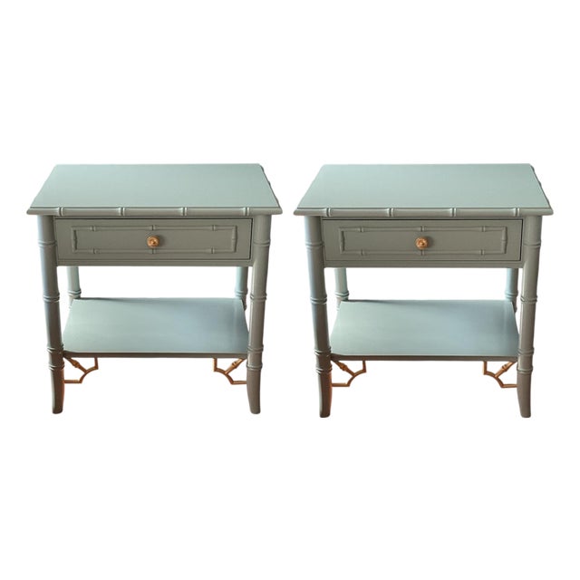 1970s Attributed to Thomasville Allegro Faux Bamboo Nightstands - A Pair For Sale