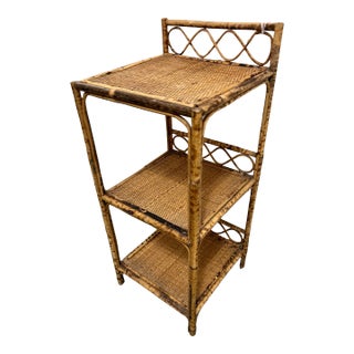 Vintage Burnt Bamboo Tiered Table For Sale