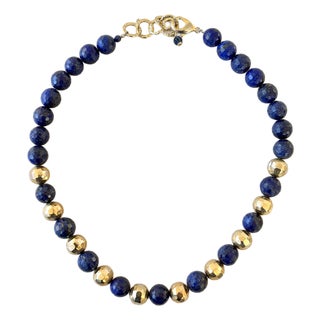 Vintage Face Ted Lapis Beaded Necklace With Gold Tone, Spacers in Clap For Sale