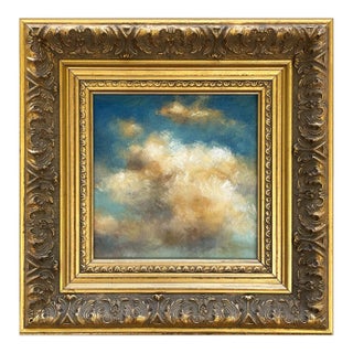 Contemporary Plein Air Cloud Oil Painting in Square Vintage Gold Frame For Sale