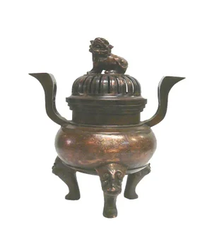 Chinese Bronze Foo Dogs Graphic Incense Burner