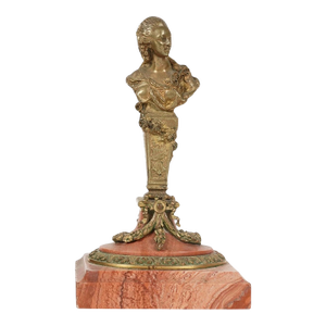 Antique French Gilt Bronze Wax Seal Sculpture on Marble Base