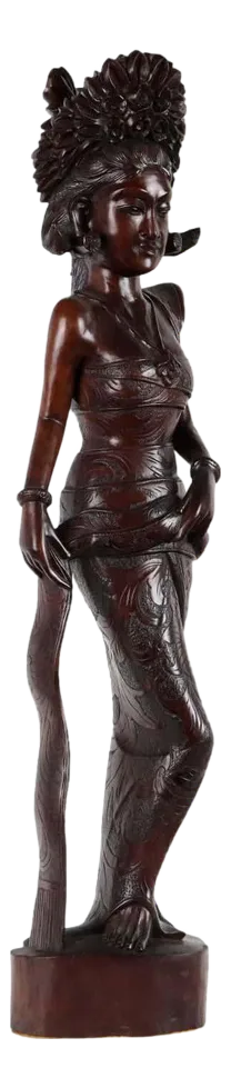 Antique Female Figure in Wood, Indonesia, 20th Century