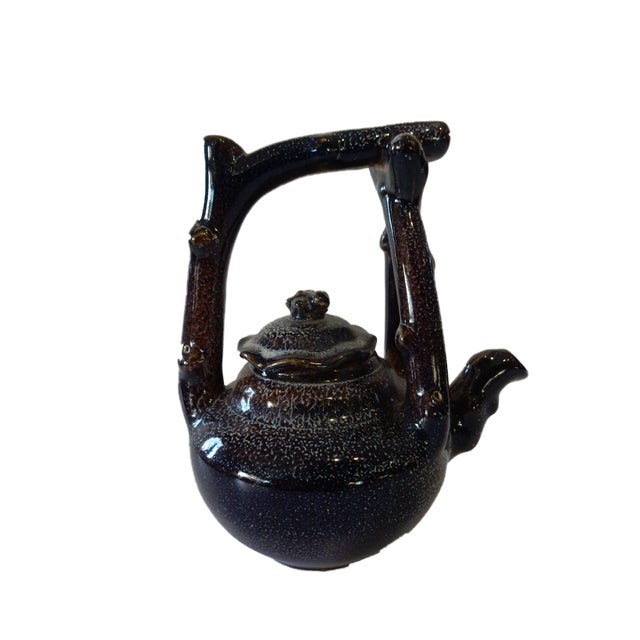 Asian Ceramic Tea Pot Bamboo Handle Chairish