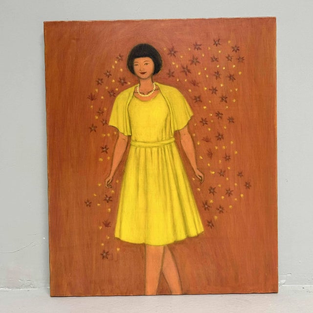 Contemporary Makoto Igarashi, Flower Girl, 1980s, Oil on Canvas For Sale - Image 3 of 9