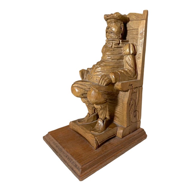 Antique Hand Carved Seated Figural Seated Man Wood Sculpture Statue Folk Art For Sale