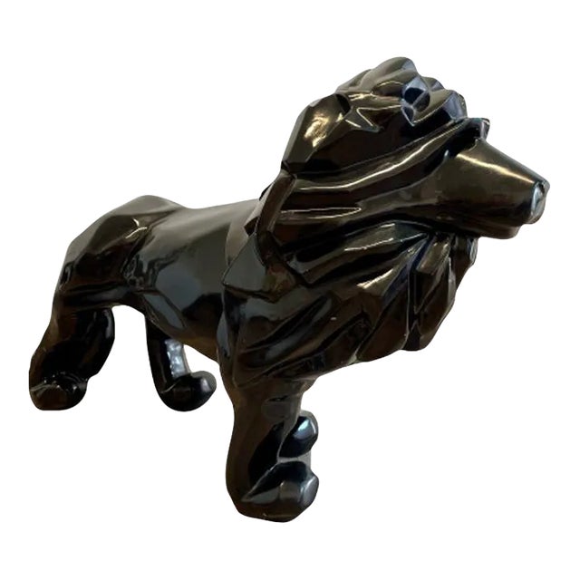 Contemporary Fiberglass Lion Sculpture, Ebony, Custom Quality For Sale