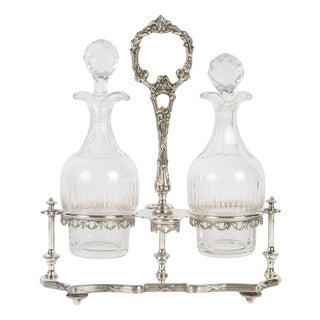 Louis XV Oil and Vinegar Decanters in Silver-plated Metal and Crystal For Sale