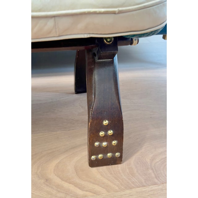 Wood Mid 20th C. Camel Saddle Stool With Reversible Cushion and Original Bell For Sale - Image 7 of 11