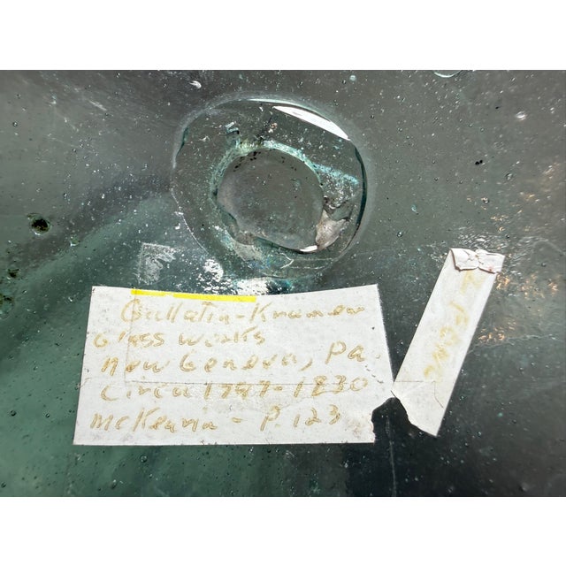 Antique 1797-30 Gallatin-Kramer Glassworks Hand Blown Glass Aqua Bulbous Bottle For Sale - Image 9 of 11