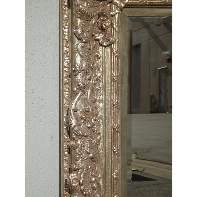 Large 51" Tall Vintage French Baroque Silver Ornate Wall Mantle Picture Frame For Sale - Image 12 of 17