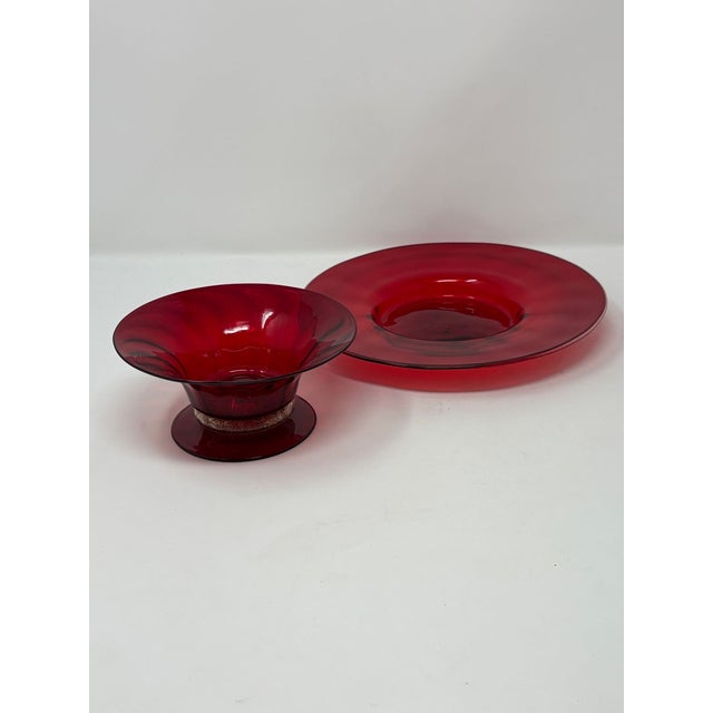 Red Murano Glass Ruby Red Saucers and Desserts For Sale - Image 8 of 8