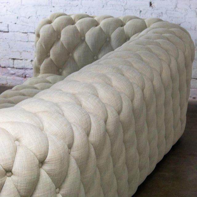 Late 20th to Early 21st Century Modern Chesterfield Style Diamond Tucked Sofa With Beige Twill Fabric Style of Paola Navone For Sale - Image 12 of 18