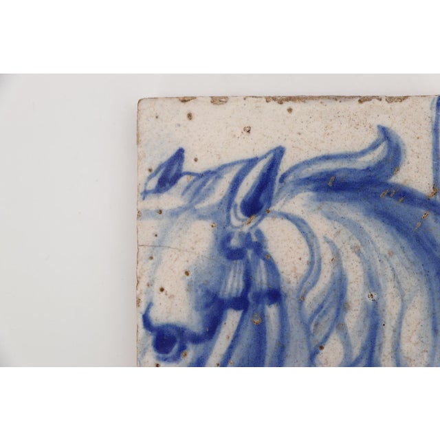 18th Century Blue and White Portuguese Tile Depicting a Horse Head For Sale - Image 4 of 8