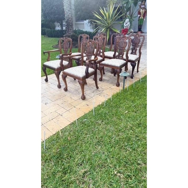 Set of 8 Hand-Carved Phoenix Back Chippendale Dining Chairs — Mahogany, Ball & Claw — Mid Century Revival For Sale - Image 4 of 17