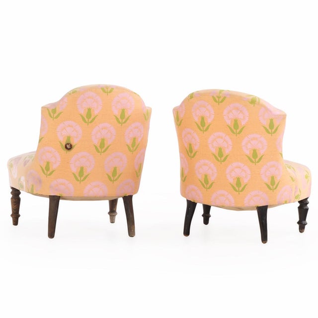 Blush Pair of French Napoleon III Slipper Chairs, C. 1860. For Sale - Image 8 of 9