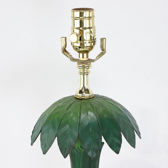 Metal Pair of Vintage Hand-Painted Chinoiserie Tole Palm Tree and Figurine Table Lamps For Sale - Image 7 of 12