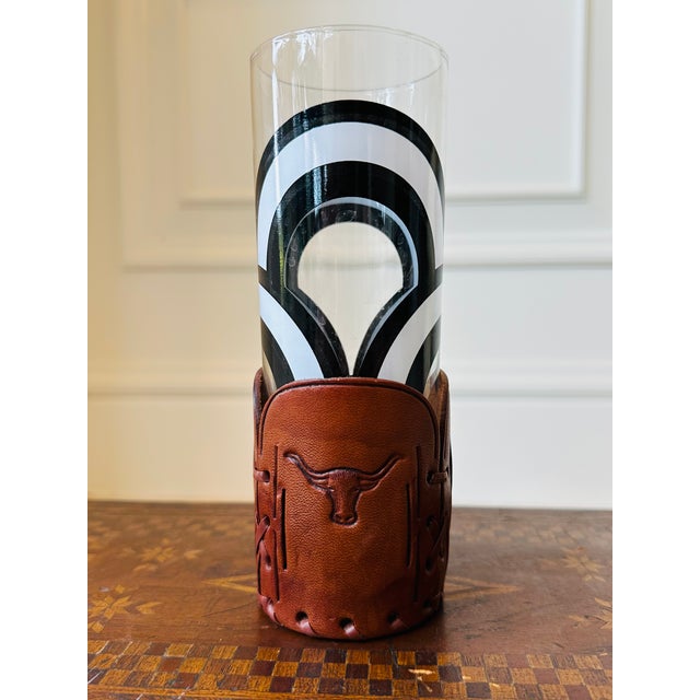 Ralph Lauren Vintage Western Style Leather Sleeves for Drinks Glasses/ Bottles Featuring Steers -Set of 7 For Sale - Image 4 of 17