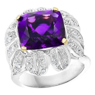 6.5 Carat Amethyst And 1.5 Carat Diamond Ring 18 Karat White Gold, 1970s, Italy For Sale