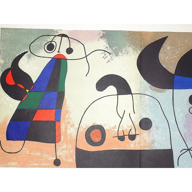 This vintage 1951 large tri-fold abstract Joan Miro color lithograph (not offset),"Sur Quatre Murs" from Derriere Le...