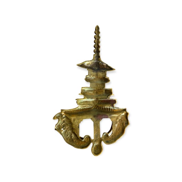 Mid-Century Modern Large Solid Brass Pagoda Door Knocker, 14 Inches, Vintage Patina For Sale - Image 3 of 4