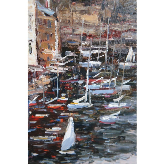 Blue Early 20th Century European Impressionist Oil Painting Coastal Seascape Sailboats Signed & Framed For Sale - Image 8 of 11