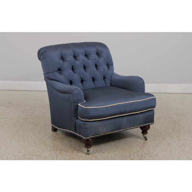 1990s Pair Lillian August Blue Upholstered Club Chairs For Sale - Image 5 of 16