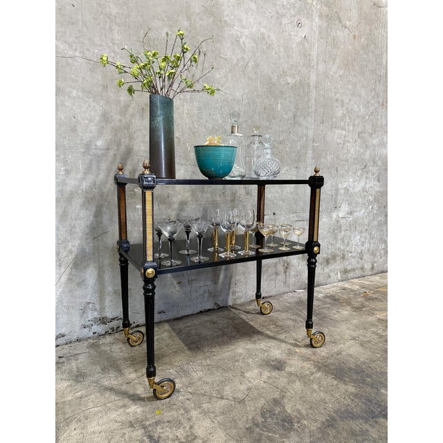 1940s Regency Ebonized & Bronze-Mounted Drinks Cart — In the Manner of Maison Jansen, Paris For Sale - Image 15 of 16