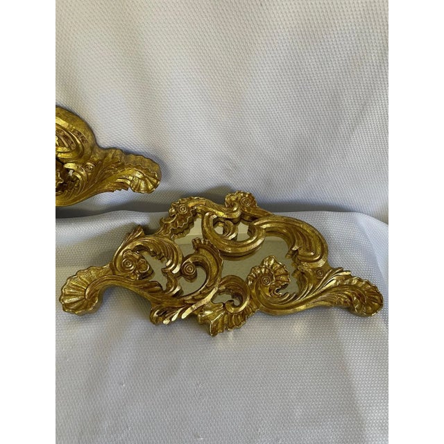 Rococo Vintage Gilded Decorative Scroll Mirror Wall Swags - a Pair For Sale - Image 3 of 12