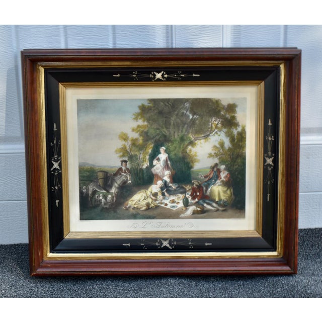 Antique - Late 19th Century Framed Lithograph the original Artist: Nicolas Lancret L'Automne. The Publisher : Franz Seraph...