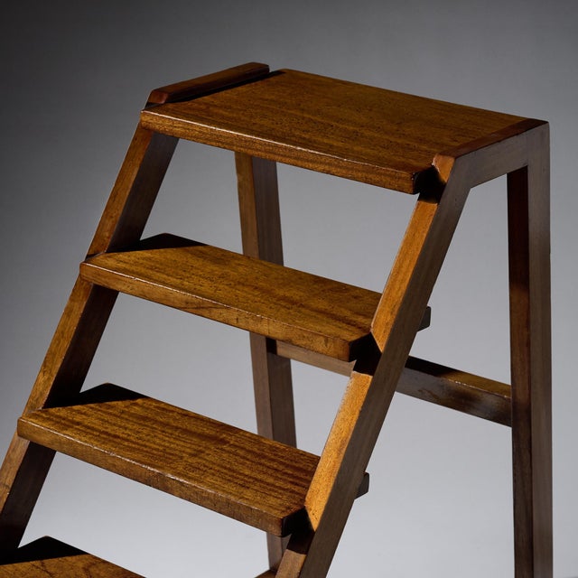 Art Deco Period French Oak Rolling Library Wooden Steps, Circa 1940 For Sale - Image 9 of 9