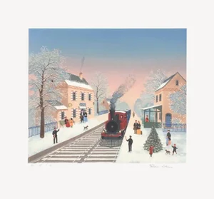1990s Fabienne Delacroix Valencay Train Station Lithograph