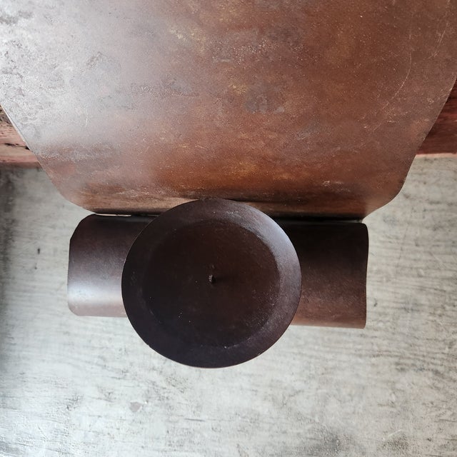 1970s 1970s Pair of Vintage Mexican Metal Wall Candle Sconces – 16"x8" Rustic Scroll Design - Rare For Sale - Image 5 of 14