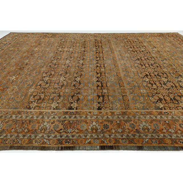 Blue Unique Antique Hand-Knotted Wool Rug With Allover Botanical Motif For Sale - Image 8 of 12