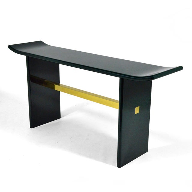 Faux Malachite and Brass Console Table For Sale - Image 4 of 9