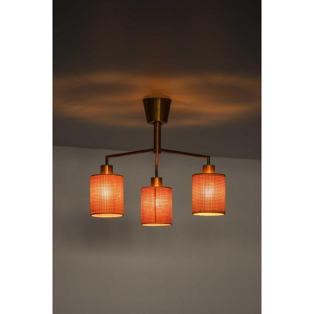 1950s Scandinavian Modern Chandelier in Brass and Cane attributed to Hans Bergström, 1950s For Sale - Image 5 of 9