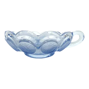Fostoria Coin Glass Blue Nappy Bowl Candy Dish with Handle