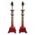 Neoclassical Silver-Tone & Red Column Table Lamps - Pair For Sale