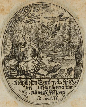 J. Meyer, Devout Hermit, 17th-Century, Etching