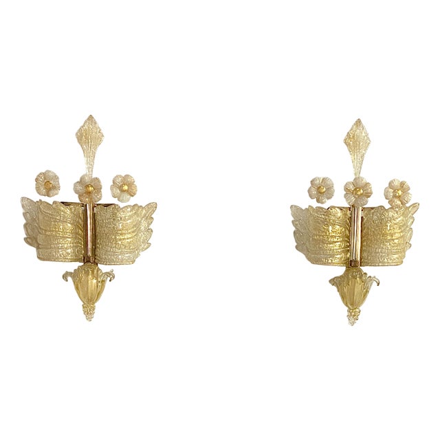 Vintage Italian Murano Glass Wall Lights with Gold by Barovier & Toso, 1970, Set of 2 For Sale