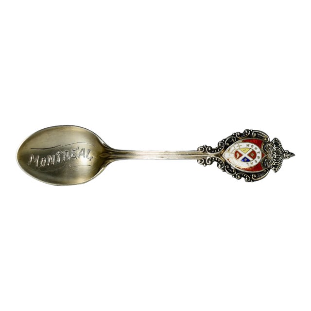 Antique Montreal Sterling & Enamel Decorative Collectors Spoon For Sale
