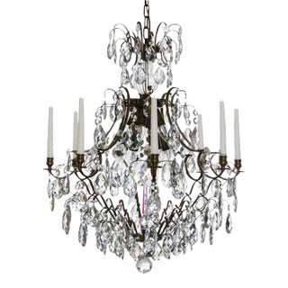 Classic Nickel Plated Large 8 Arm Baroque Style Chandelier With Almond Crystals For Sale