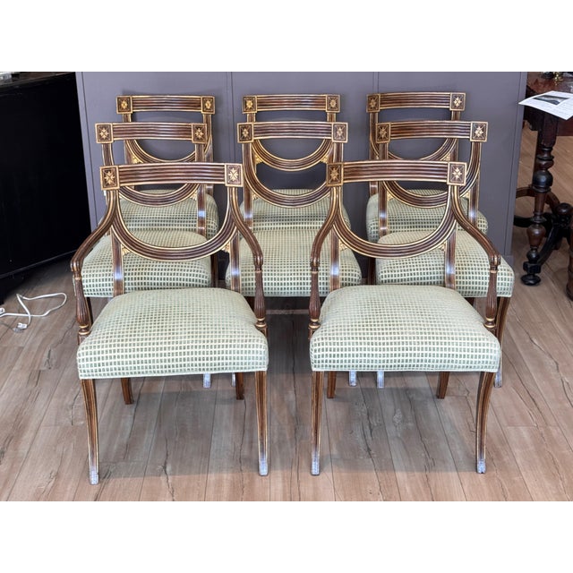 Traditional Set of Eight Regency Style Faux Rosewood and Gilt Dining Chairs For Sale - Image 3 of 18