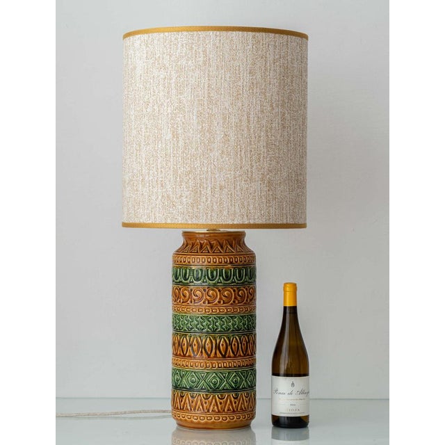 Boho Chic Ochre and Green Ceramic Table Lamp from Bay Keramik, 1970s For Sale - Image 3 of 14